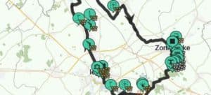Een WSO fietsroute in Zonnebeke op kaart, ter illustratie.