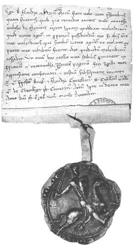 Het charter van Boudewijn Van Constantinopel van 1197 op perkament met zegel.